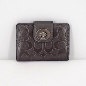 Coach Gunmetal Signature Leather Embossed Turnlock Wallet